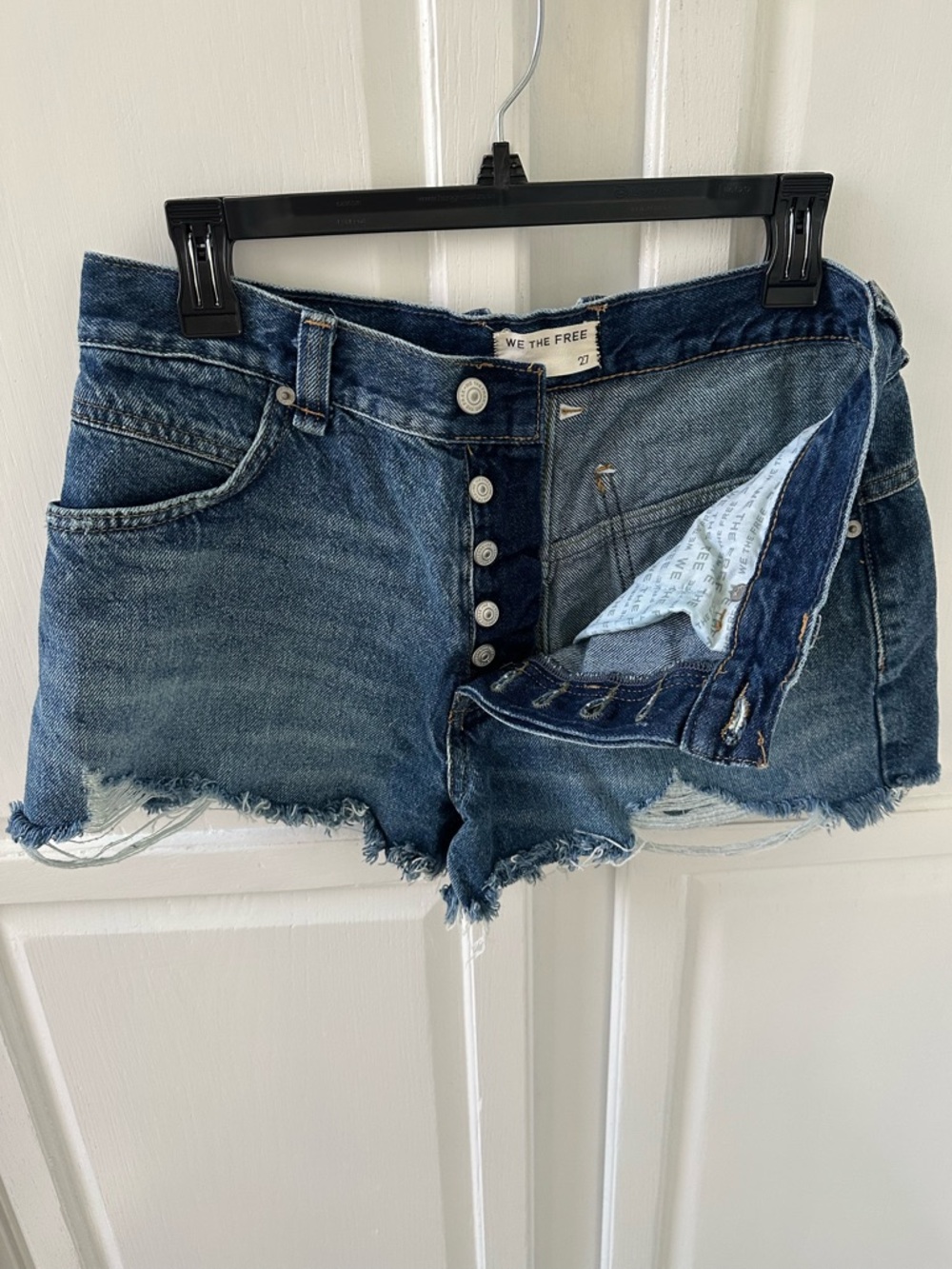 Free People We The Free Women's Distressed Denim Button Fly Shorts